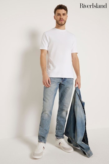 River Island White RI Studio Short Sleeve Slim Fit T-Shirt (B17701) | £17