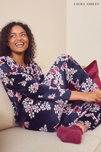 Laura Ashley Navy Button Through Bow Pyjamas (B17743) | £46