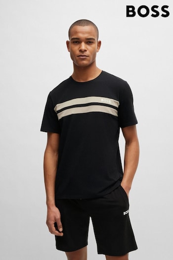 BOSS Black Cotton-Blend Pyjama T-Shirt With Stripes And Logo (B17748) | £49
