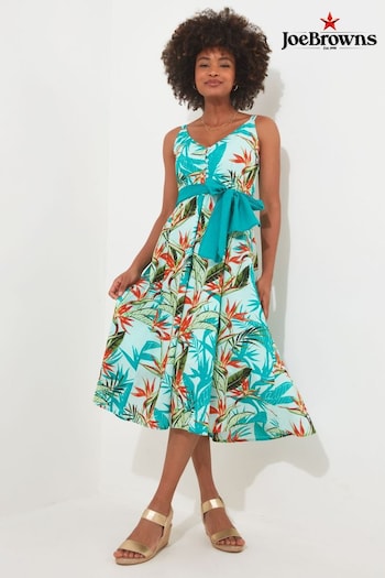 Joe Browns Blue Tie Waist Tropical Print Sweetheart Dress (B17825) | £60