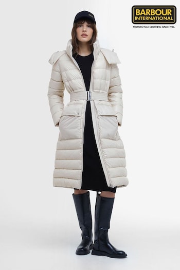 Barbour® International Cream Aisha Longline Hooded Puffer Coat (B17841) | £289