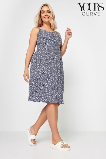 Yours Curve Blue Navy Ditsy Floral Print Strappy Sundress (B17872) | £29