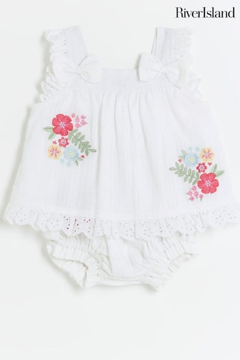 River Island White Baby Girls Smocked Embroidered Set (B20007) | £22