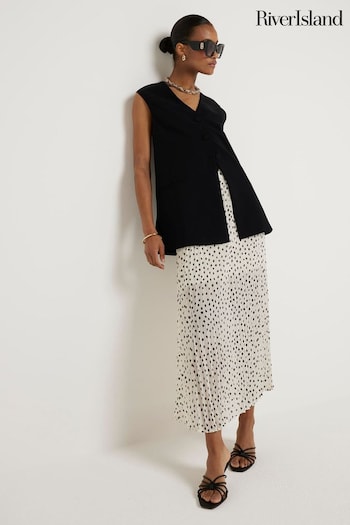 River Island White Polka Dot Pleated Midi Skirt (B20012) | £38