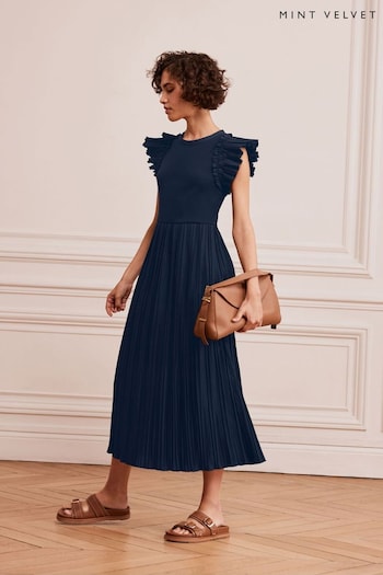 Mint Velvet Blue Midi Jersey Crinkle BERMUDA Dress (B20018) | £109