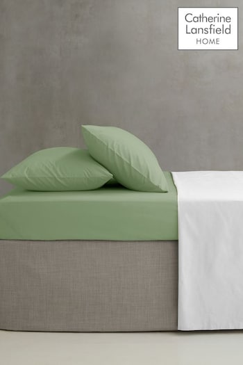 Catherine Lansfield Sage Green Percale 180 Thread Count Fitted Sheet (B20076) | £10 - £13