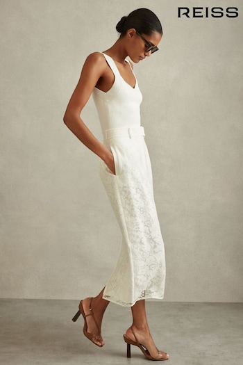 Reiss Ivory Denva Burnout Floral Midi Skirt (B20179) | £148