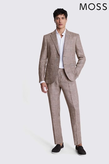 MOSS Slim Fit Brown Check Linen Brown Jacket (B20207) | £189