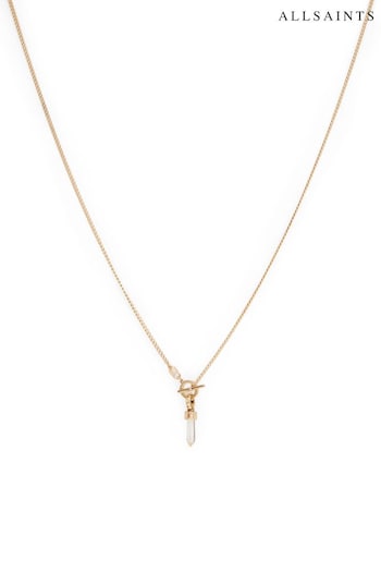 AllSaints Gold Stone Prism Pendant Long Necklace (B20258) | £75