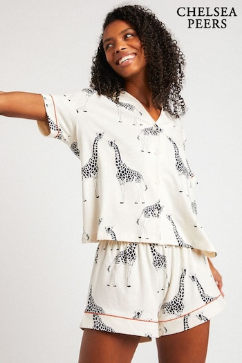 Chelsea Peers White Organic Cotton Giraffe Print Short Pyjama Set (B20274) | £45
