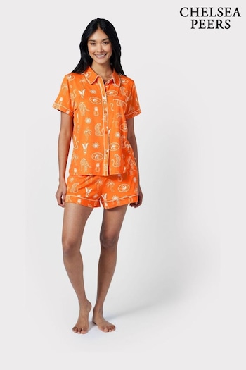 Chelsea Peers Orange Tropical Holiday Print Short Pyjama Set (B20307) | £32