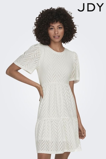 JDY White Textured Summer Short Sleeve Dress alta (B20324) | £28