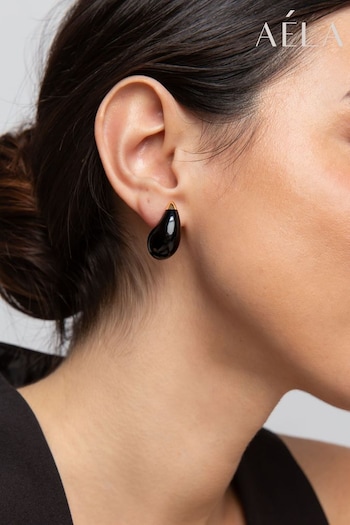 Aela Enamel Teardrop Black Earrings (B20359) | £12.50