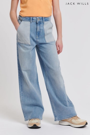 Jack Wills Girls Blue Wide Leg Reverse Pocket Vintage Jeans (B20393) | £45 - £54