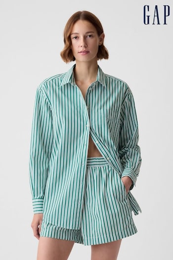 Gap Green Stripe Organic Cotton Oversized Long Sleeve Shirt (B20417) | £40