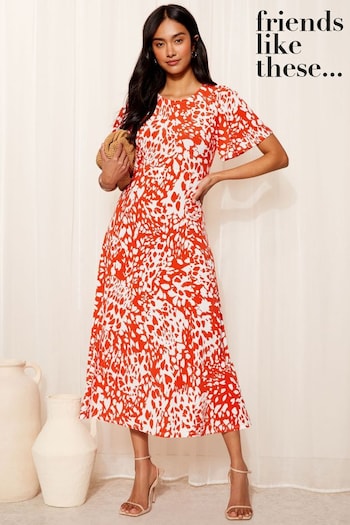 New In & Beauty Boxes printed red ITY Angel Shorts Sleeve Midi Dress (B20458) | £39