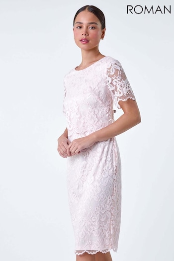 Roman Pink Lace Overlay Stretch Dress (B20548) | £55