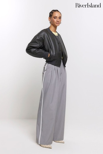 River Island Grey Side Stripe Tailored Trousers (B20576) | £40
