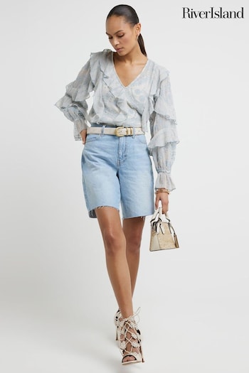 River Island Light Blue Broderie Frill Blouse (B20633) | £50