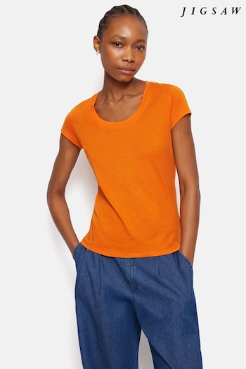 Jigsaw Orange Supima Cotton Scoop Neck T-Shirt (B20644) | £28