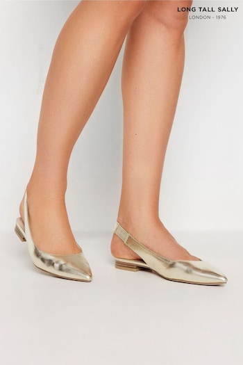Long Tall Sally Gold Flat Point Slingback Shoes (B20677) | £34