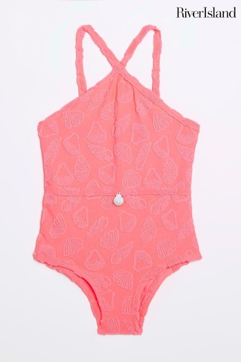 River Island Pink Girls Towelling Halter Swimsuit (B20680) | £16