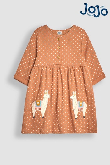 JoJo Maman Bébé Brown Llama Appliqué Button Front Dress (B20781) | £23