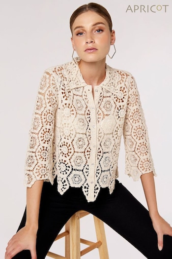 Apricot Cream Crochet Geo 3/4 Sleeve Shirt (B20800) | £35