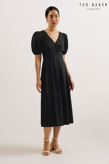 Ted Baker Black Ledra Puff Sleeve Midi Dress (B20875) | £175