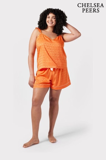 Chelsea Peers Orange Curve Satin Jacquard Palm Short Pyjamas Set (B20893) | £38
