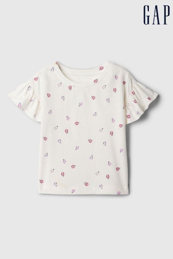 Gap White Ladybug Print Short Flutter Sleeve Crew Neck T-Shirt (Newborn-5yrs) (B20979) | £8