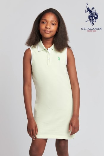 U.S. Houston Polo Assn. Girls Green Striped Sleeveless Houston Polo Dress (B21017) | £35 - £42