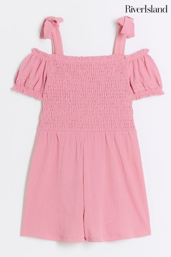 River Island Pink Girls Bow Strap Playsuit (B21067) | £16