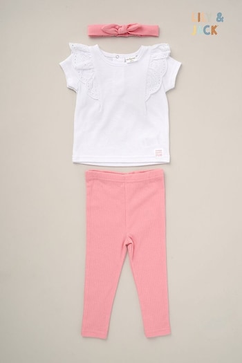 Lily & Jack Pink Ribbed Top Leggings And Headband Outfit Set 3 Piece (B21279) | £18