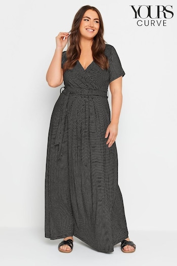 Yours Curve Black Dot Print Wrap Maxi Dress (B21287) | £37