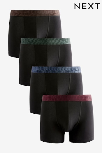 Black Metallic Waistband Cotton Rich Trunks 4 Pack (B21350) | £22