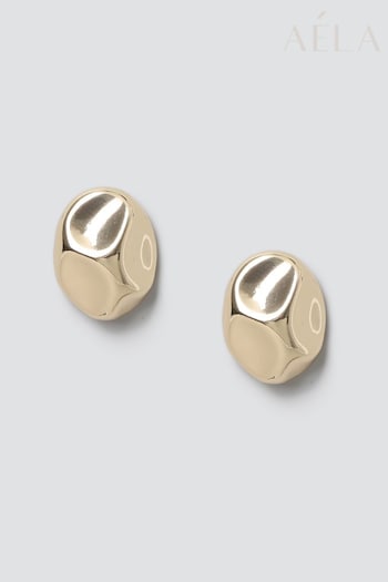 Aela Gold Tone Oval Hammered Stud Earrings (B21384) | £10