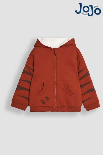 JoJo Maman Bébé Rust Orange Tiger Appliqué Novelty Cosy Hoodie (B21390) | £29