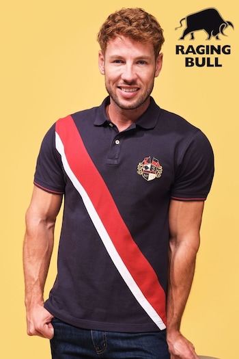 Raging Bull Blue Diagonal Stripe Pique Polo Shirt (B21539) | £54 - £59