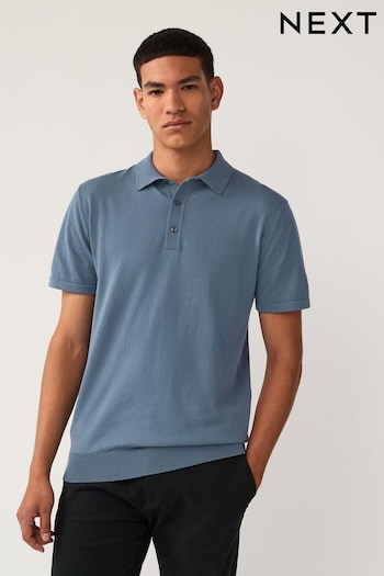 Slate Blue Slim Fit Knitted Polo Shirt (B21558) | £24