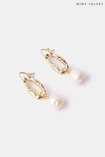 Mint Velvet Gold Tone Ribbed Pearl Earrings (B21575) | £29