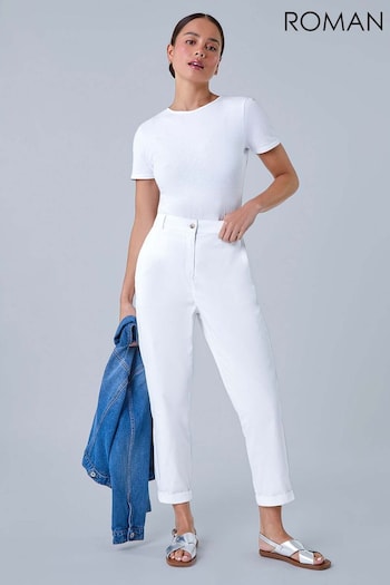 Roman White Cotton Blend Stretch Chino Trousers (B21588) | £30