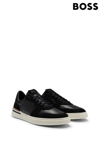 BOSS Black Cupsole Lace-Up Trainers In Leather And Suede (B21611) | £199