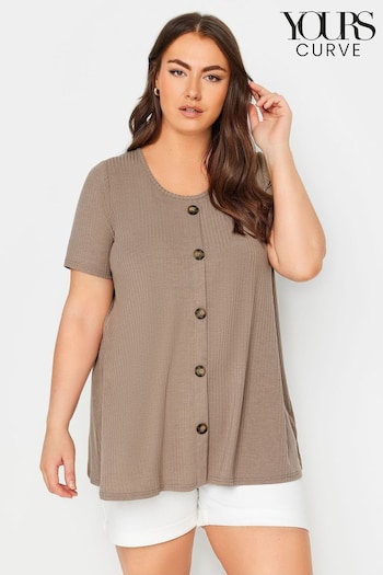 Yours Curve Brown Button Front Ribbed Tunics (B21623) | £22
