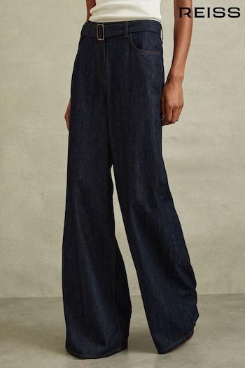 Reiss Dark Blue Luca Petite Belted Wide Leg Jeans (B21748) | £138
