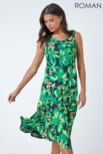 Roman Green Floral Bias Cut Stretch Dress (B21757) | £60