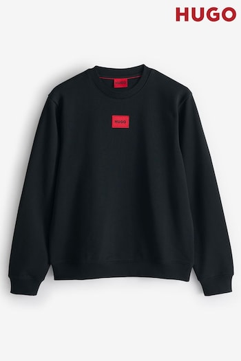 HUGO Logo Label Black Sweatshirt in Cotton Terry (B21767) | £89