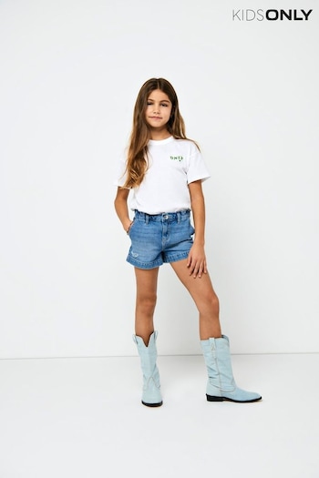 ONLY KIDS Blue High Waisted Denim Pearl Shorts (B21771) | £20