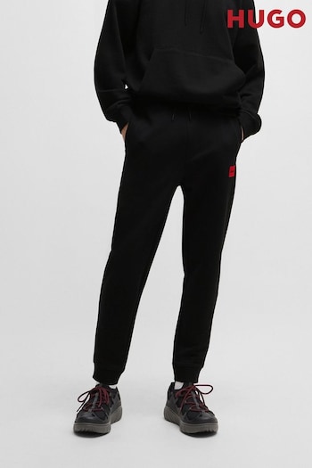HUGO Cotton Terry Black Joggers With Red Logo Label (B21814) | £89