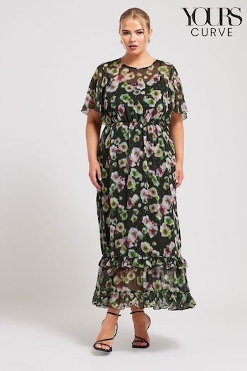 Yours Curve Black Floral Metallic Dobby Smock Dress (B21824) | £60